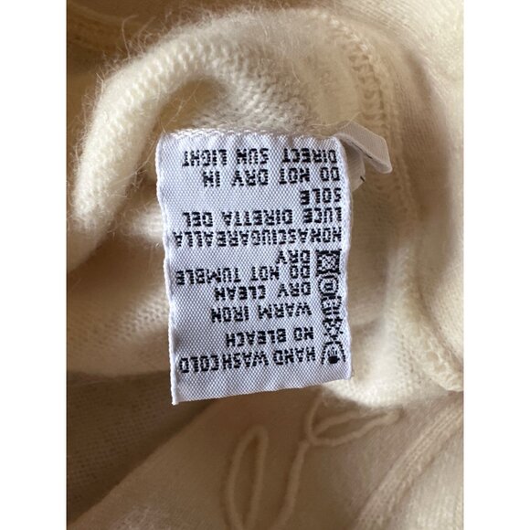 United Colors Of Benetton Cream Cardigan Embroidered Collar Angora Wool Preppy - Picture 4 of 6